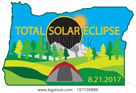 2017 Total Solar Eclipse Path across Oregon State camping tent color vector illustration