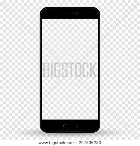 Smartphone In Iphone Style Black Color With Blank Touch Screen Isolated On Transparent Background. S