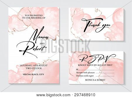 Romantic Tender Rose Gold Brush Stroke Watercolor Background With Glitter Foil. Luxury Invitation De