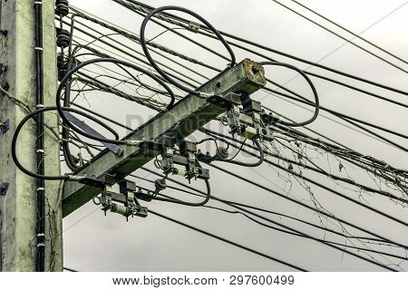 Circuit Breaker Of Three Phase Power Line, Close Up Electric Cutting Switch, Switch To Cut-off Power