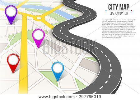 Creative Vector Illustration Of Map City. Street Road Infographic Navigation With Gps Pin Markers An