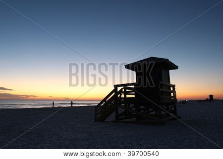 Lifegaurd Station On Siesta Key, Florida At Sunset