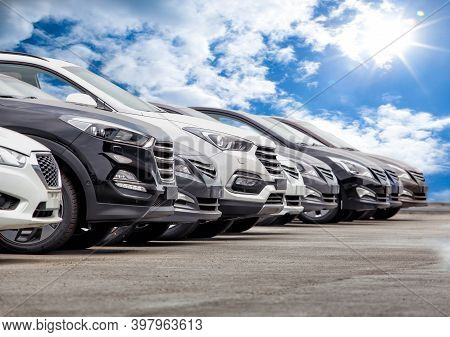 Cars For Sale Stock Lot Row. Car Dealer Inventory