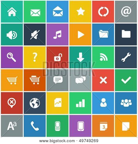 flat icons set - basic internet and mobile apps icons in flat design style (without shadow)