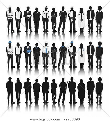 Silhouettes of People with Various Occupations Vector