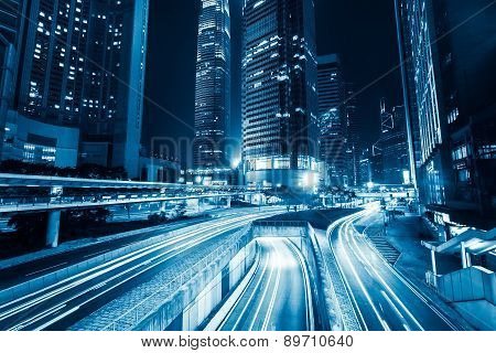 Futuristic Night City Traffic. Hong Kong