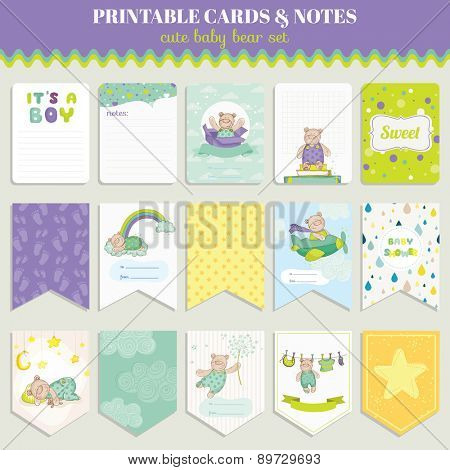 Baby Bear Card Set - for birthday, baby shower, party, design - in vector