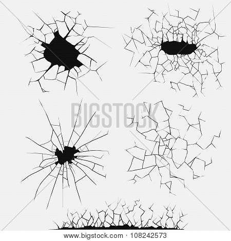 Cracks set, broken glass vector