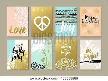 Merry Christmas Retro Hipster Boho Hippie Card Set