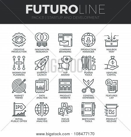 Startup And Development Futuro Line Icons Set