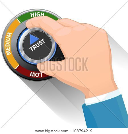 Trust knob button or switch. High confidence level vector concept