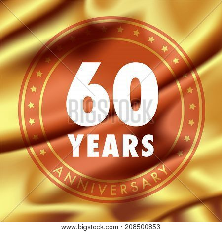 60 years anniversary vector icon logo. Template design element with golden medal in silk for 60th anniversary greeting card can be used as decoration element