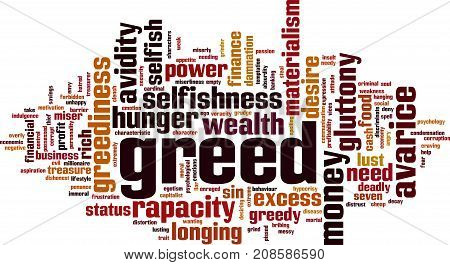 Greed word cloud concept. Vector illustration on white