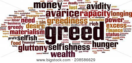 Greed word cloud concept. Vector illustration on white