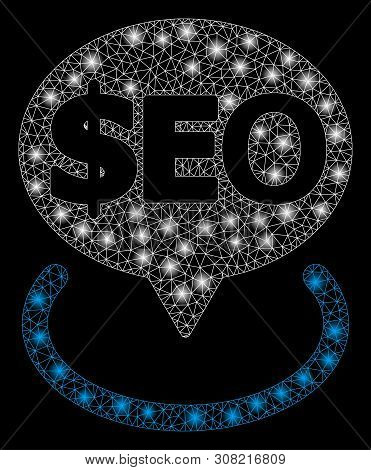 Glowing Mesh Geotargeting Seo With Glitter Effect. Abstract Illuminated Model Of Geotargeting Seo Ic