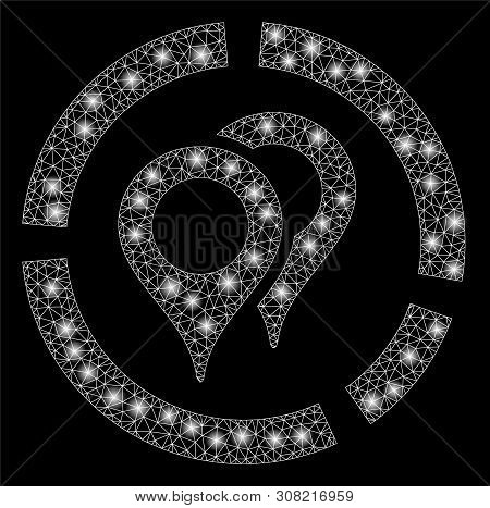 Glossy Mesh Geotargeting Diagram With Lightspot Effect. Abstract Illuminated Model Of Geotargeting D