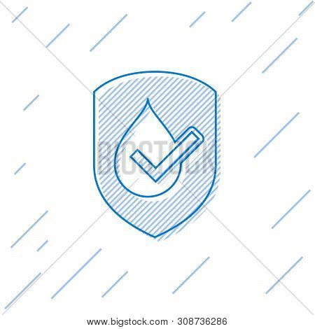 Blue Waterproof Line Icon Isolated On White Background. Water Resistant Or Liquid Protection Concept