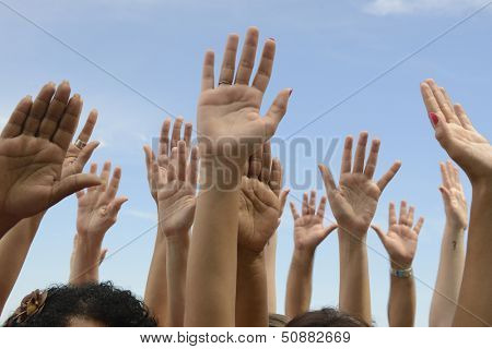 Hands Up: Group of people lifting hands