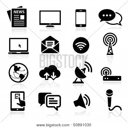 Set of icons representing media and broadcasting