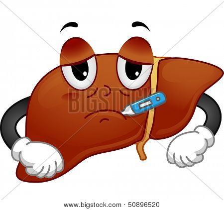 Mascot Illustration Featuring a Sick Liver with a Thermometer in its Mouth