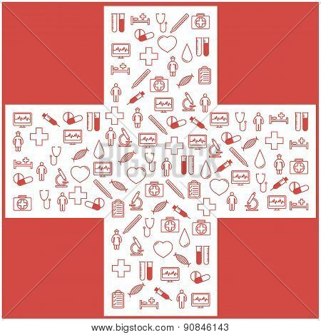 First aid medical icons set. Vector illustration in linear (flat) design.