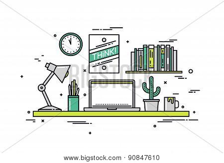 Designer Workspace Line Style Illustration