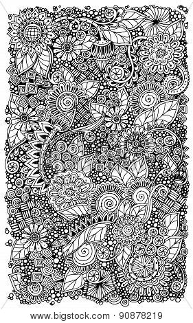 Ethnic floral retro zentangle doodle background pattern circle in vector.