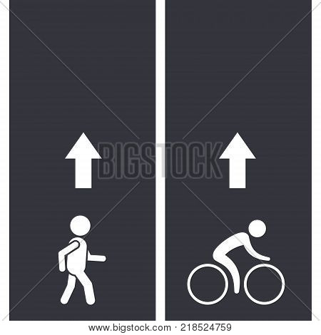 Bicycle and pedestrian paths illustration vector. Walking path and bike path with arrow.