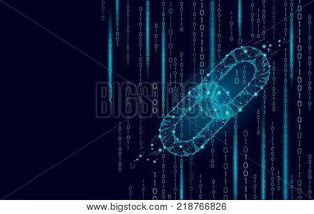 Blockchain cryptocurrencies global network technology e-commerce business. Link chain internet low poly. Polygonal geometric particle. Innovation binary code background vector illustration art