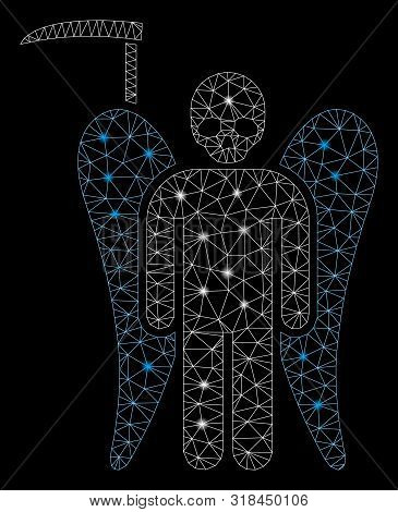 Flare Mesh Scythe Death Angel With Lightspot Effect. Abstract Illuminated Model Of Scythe Death Ange