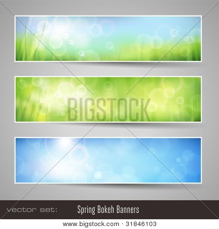 nature bokeh banners - three soft seasonal banners with grass and blue sky