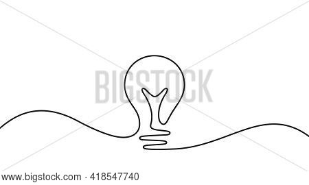 Continuous Line Idea Icon. One Light Bulb Silhouette. Electric Lightbulb Icon On White Background. I