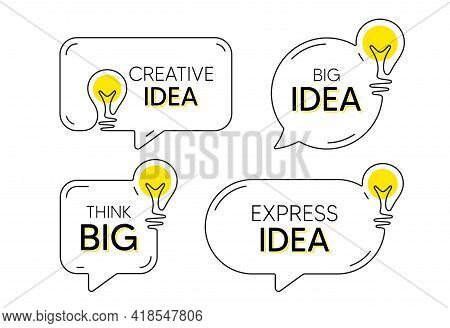 Continuous Line Idea Speech Bubble Icon. Chat Message With Light Bulb Silhouette. Big And Creative I