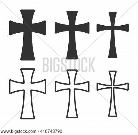 Cross Vector Shape Symbol Collection. Christianity Sign Set. Christian Religion Icon. Catholic And P