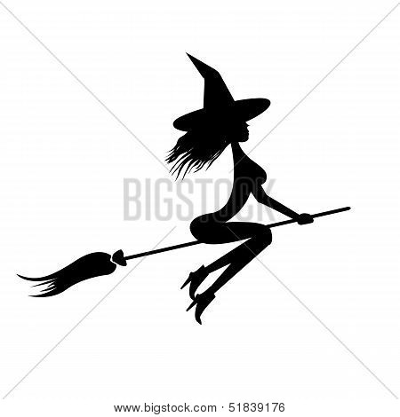 Witch flying on broom