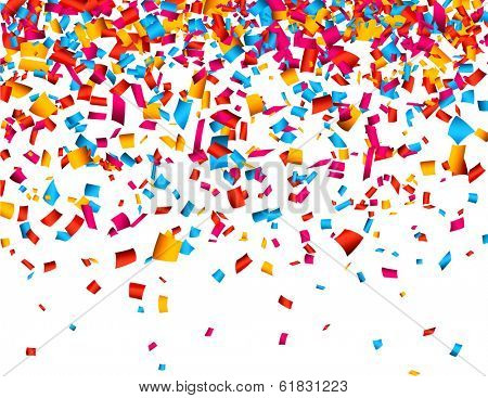 Colorful celebration background with confetti. Vector Illustration.