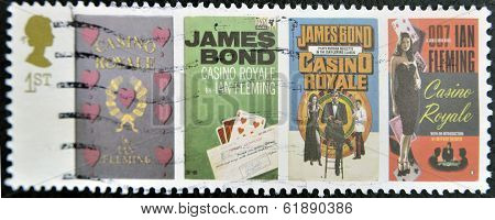 UK - CIRCA 1995 : stamp printed in UK with James Bond Agent 007 of Ian Fleming Casino royale