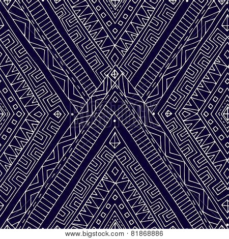 Seamless asian ethnic doodle black, white pattern.