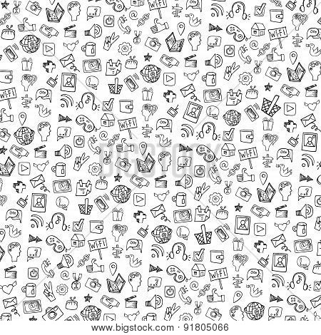 Social Media Icon pattern,background.Doodle sketchy Notepaper