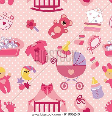 Newborn Baby girl seamless pattern.Polka dot