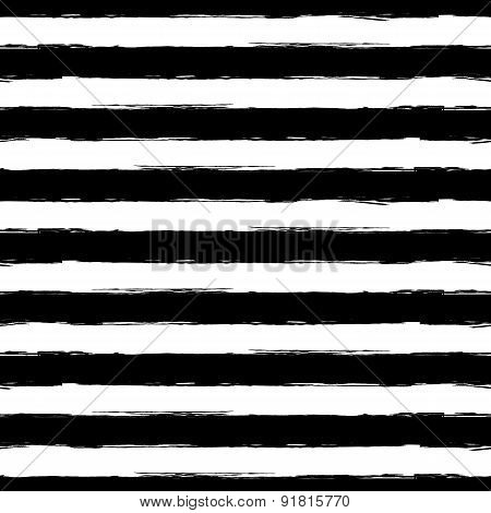 Vector Watercolor Stripe Grunge Seamless Pattern. Abstract Black And White Brush Strokes Background