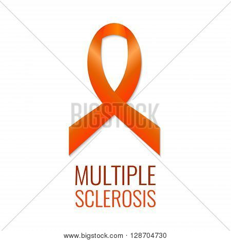 Multiple sclerosis ribbon. Multiple sclerosis awareness poster with a an orange ribbon on white background. Multiple sclerosis solidarity day. Symbol of multiple sclerosis. Vector illustration.