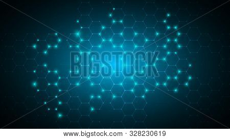 Blue Abstract Hexagon Net Technology Background,futuristic Hexagon Tech Background,cyberspace Techno