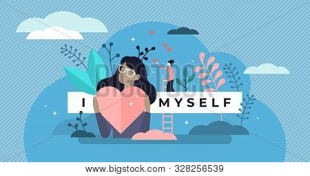 Self Esteem Vector Illustration. Flat Tiny Personal Confidence Persons Concept. Psychological Mindse