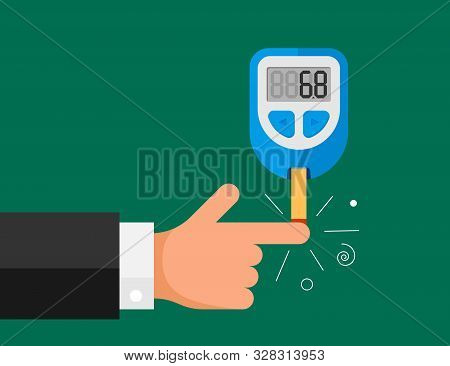 Blood Glucose Meter Measuring Sugar Test Control Device. Electronic Monitor Glucometer With Diabetic