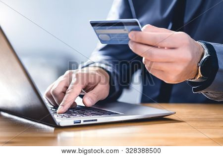 Safe Online Payment And Electronic Money Transfer Security. Pay With Digital Technology. Man Using C