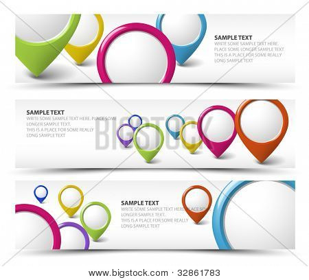 Set of map locator horizontal white banners