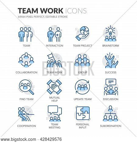 Simple Set Of Team Work Related Vector Line Icons. Contains Such Icons As Cooperation, Collaboration