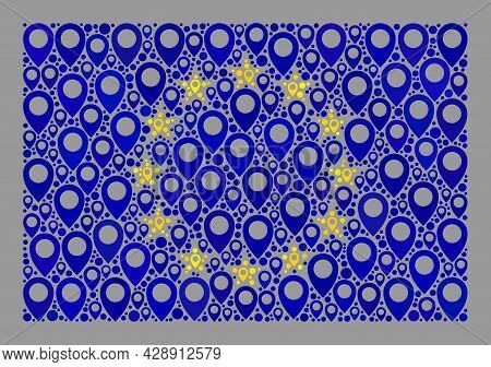 Mosaic Navigation Europe Flag Designed Of Geotargeting Elements. Vector Mosaic Rectangle Europe Flag