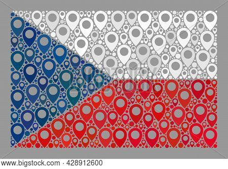 Mosaic Pointer Czech Flag Designed With Gps Elements. Vector Mosaic Rectangular Czech Flag Designed 